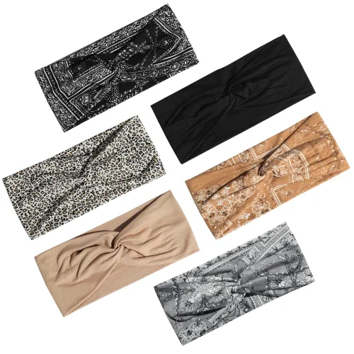 Miniatura 8 de Artilady Paquete de 12 diademas bohemias para mujer, bandas elásticas suaves para yoga para niñas, entrenamiento, correr, deporte, envoltura