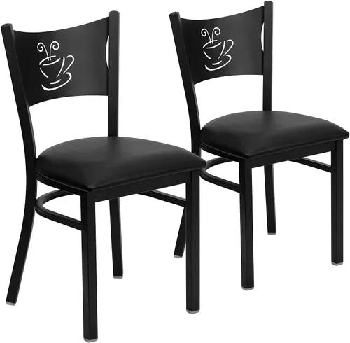 Miniatura 16 de Flash Furniture Silla de restaurante de metal con respaldo de café negro de la serie HERCULES - Asiento de madera natural Asiento de madera