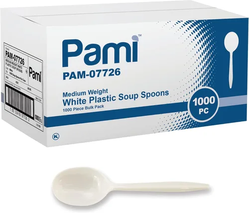 Miniatura 9 de PAMI Tenedores de plástico desechables de peso medio, 1000 unidades, color blanco