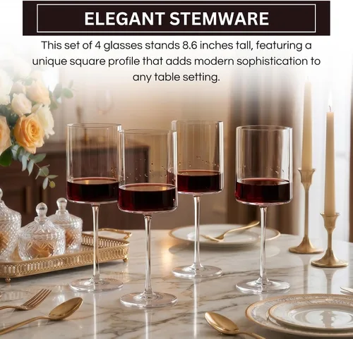 Miniatura 3 de Copas de vino acrílicas de Tritan cuadradas irrompibles, estilo europeo, juego de 4, 100 % estadounidenses, 18 onzas, aptas para lavavajillas