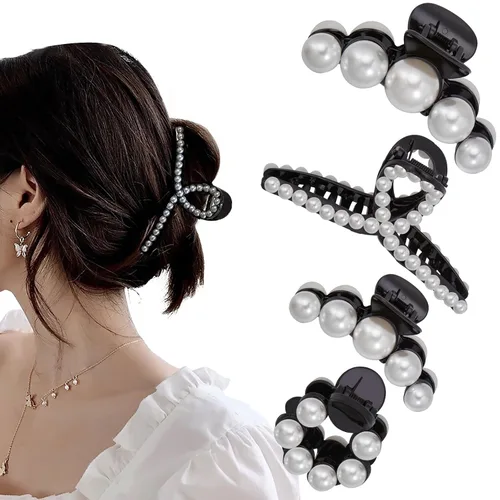 Miniatura 11 de Mehayi 4 pinzas grandes de perlas para el cabello para mujeres y niñas, pinzas de pasador para cabello grueso y delgado, accesorios de moda