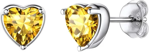 Suplight Delicado collar de plata de ley 925 con piedra natal de cristal de corazón, aretes minimalistas de piedra natal para mujer (con caja de