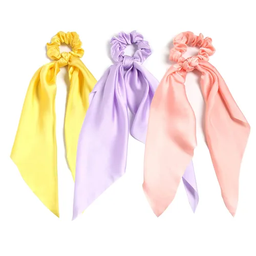 Miniatura 23 de Coleteros para el cabello para mujer, bufanda LFOUVRE Scrunchies, 2 piezas de bufandas anudadas para niñas, bufanda de satén sedoso, banda elástica