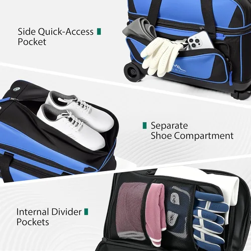 Miniatura 2 de GoHimal Bolsa de bolos de doble rodillo para 2 bolas con compartimento separado para zapatos de boliche (hasta talla 15 de hombre de EE. UU.)