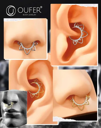 Miniatura 7 de OUFER Joyería para Piercing Daith, Aretes Daith de Acero Inoxidable 316L, Arete de Aro Daith con Diseño de CZ Transparente 16G, Joyería