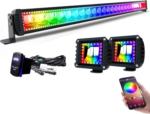 Miniatura 15 de Lpteso Barra de luz LED RGBW de 32 pulgadas, 180 W, juego de haz de inundación y foco combinado, 2 piezas, 4 pulgadas, focos LED RGB de 18 W con 16