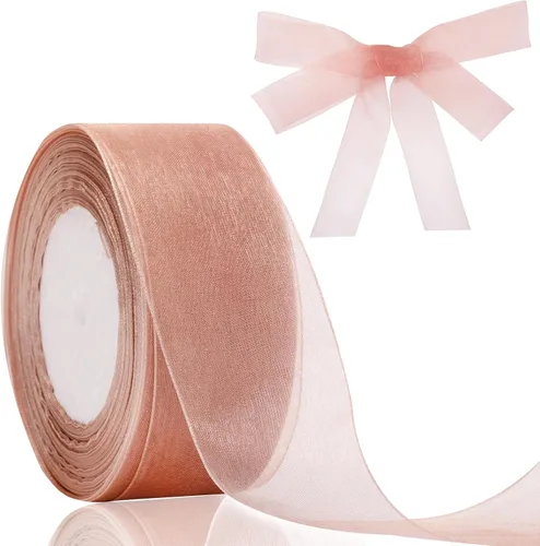 Miniatura 9 de Joycraft - Cinta de organza transparente rosa de 3/4 pulgadas, cinta de gasa de 50 yardas, cinta de tul para ramo de flores, cintas de envoltura