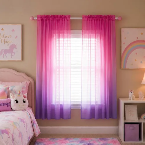 Miniatura 12 de Cortinas rosas y verdes para decoración de dormitorio de sirena, juego de 1 panel transparente, con bolsillo para barra, cortinas de sirena