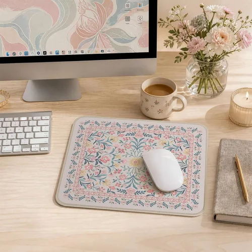 Miniatura 8 de iCasso Alfombrilla de mouse estética pequeña con diseño floral, mini alfombrilla de mouse portátil rosa, antideslizante y cómoda, de tela para mouse