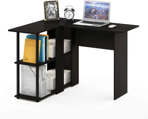 Miniatura 16 de Furinno Abbott - Escritorio en forma de L con estantería, color americano/cromado Americano/Cromo