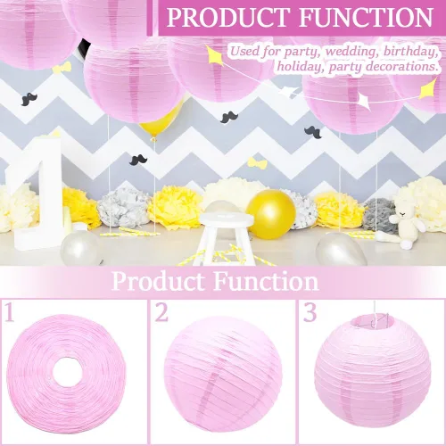 Miniatura 4 de 6 faroles de papel de 12 pulgadas, color rosa, chinos, japoneses, redondos, para decoración de Halloween, bodas, cumpleaños, faroles de papel
