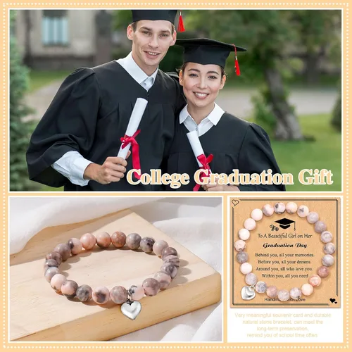 Miniatura 19 de 2024 Graduation Gifts for Her Him Natural Stone Bracelet Class of 2024 High School College Graduation Gift for Women Men