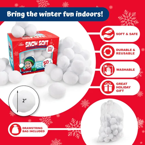 Miniatura 3 de Narwhal Novelties Paquete de 50 bolas de nieve falsas divertidas para niños de 2 pulgadas, bolas de nieve artificiales a granel para interiores