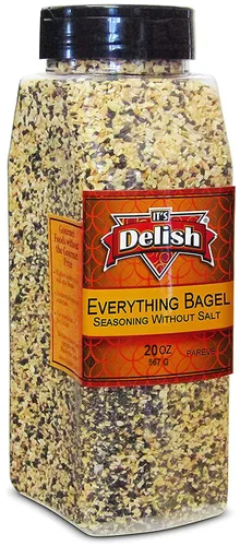 It's Delish, mezcla de condimentos para bagel Everything Bagel sin sal en tarro grande de 20 onzas, mezcla de condimentos de especias para bagel