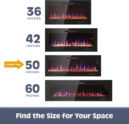 Miniatura 9 de Prominence Home Chimenea eléctrica de diseño delgado LED y chimenea montada en la pared con calentador de 1500 W, opciones de troncos y brasas