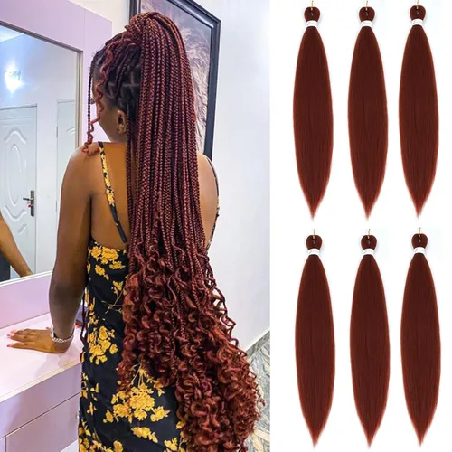 Miniatura 29 de Extensiones de cabello trenzado preestirado colorido, 3 colores, mezcla de cabello trenzado para niñas, 26 pulgadas, 3 paquetes