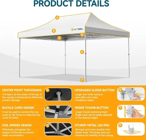 Miniatura 3 de Hoteel 10x15 Pop Up Canopy Tent Heavy Duty with 4 Sidewalls, Waterproof Party Tent, Easy Set-up Commercial Instant Tents with Roller Bag & Sandbags