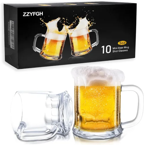 Miniatura 9 de ZZYFGH Paquete de 10 Mini Vasos de Chupito de Cerveza, Mini Vaso de Cerveza de Vidrio con Asa de 1.0 Onza, Vasos de Chupito para Tequila, Vodka