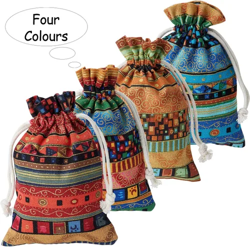 Miniatura 2 de Paquete de 56 bolsas de joyería de caramelo egipcio, bolsas de monedas con estampado azteca, bolsa de regalo con cordón para regalos de devolución
