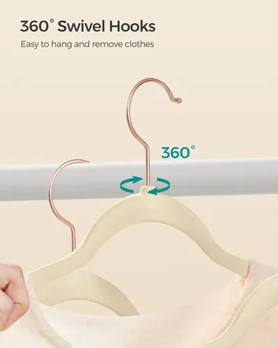 Miniatura 6 de SONGMICS - Perchas de terciopelo delgadas, perchas antideslizantes para ropa con ganchos giratorios de oro rosa, ahorro de espacio, para armario