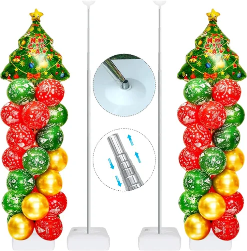 Miniatura 8 de Juego de 2 soportes de columna de globos para piso, kit de soporte de torre de globos actualizado 2025 con base pesada, soporte de globo de metal