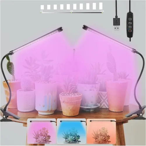 Miniatura 10 de Sunny Power Luces de cultivo con clip para plantas de interior de espectro completo, luz LED de 6000 K para cultivo en interiores con temporizador