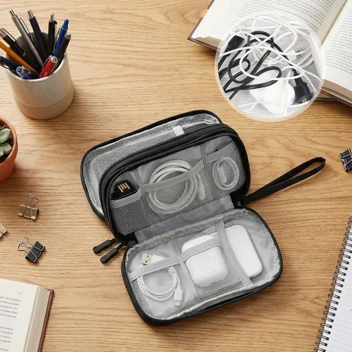 Miniatura 6 de Bolsa de viaje para electrónica de viaje, bolsa organizadora de accesorios electrónicos negros, bolsa organizadora de cables de viaje para cable