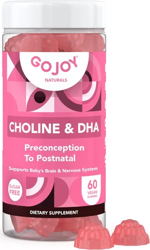 GOJOY NATURALS Gomitas de colina prenatal y DHA - Suplemento vitamínico en gomitas desde la preconcepción hasta el posnatal para mujeres embarazadas