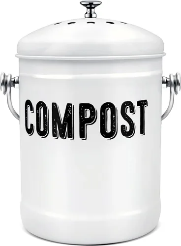 ENLOY - Contenedor de compostaje para cocina, para encimera, con tapa, para residuos de alimentos en la cocina, con recubrimiento en polvo, a prueba