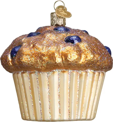 Miniatura 4 de Old World Christmas Adorno soplado de vidrio de muffin de arándanos para árbol de Navidad, decoración navideña artesanal, postre - colección