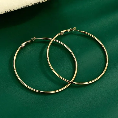 Miniatura 4 de Juego de 4 pares de aretes de aro grandes para mujeres y niñas, de acero inoxidable 316L, hipoalergénicos, chapados en plata, chapados en oro de 14