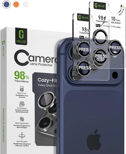 Miniatura 13 de iGluz Paquete de 2 protectores de lente de cámara antirreflejos para iPhone 15 Pro/15 Pro Max, vidrio templado ultrafino antivaho con bandeja