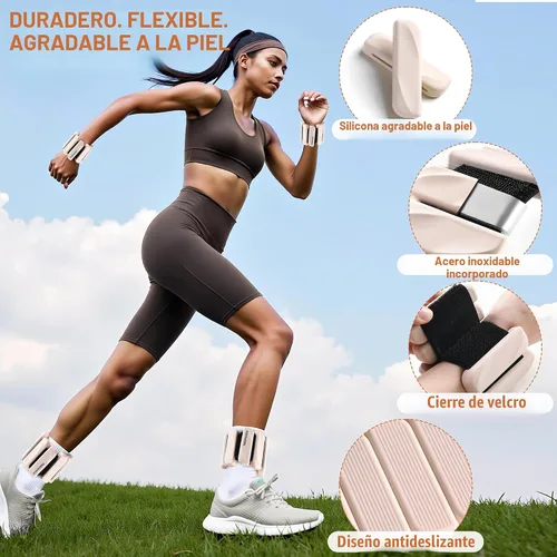 Miniatura 3 de Pesas de muñeca y tobillo para mujeres y hombres, pares de 2 libras/4 libras, brazaletes ajustables de silicona con peso para entrenamientos de Beige