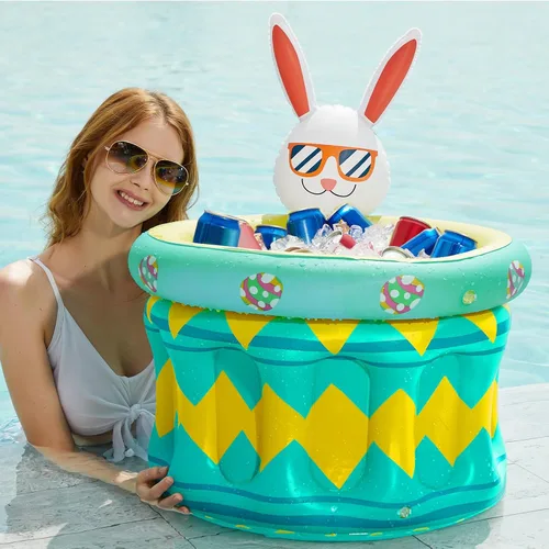 Jasonwell Hielera inflable para fiesta en la piscina – Cubo de hielo de conejo de Pascua Luau hawaiano tropical playa temática cumpleaños fiesta