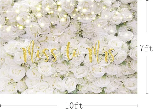 Miniatura 3 de MEHOFOND Telón de fondo de Miss to Mrs de 7 x 5 pies para despedida de soltera, decoración de pared floral blanca, boda, novia, compromiso