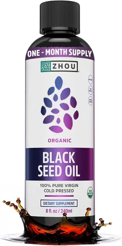 Zhou Aceite de Semilla Negra Orgánico - Aceite de Semilla de Comino Negro Prensado en Frío, Nigella Sativa, Líquido de Semilla Negra Puro Sin