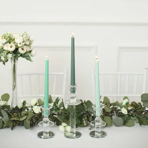 Miniatura 9 de Efavormart - Paquete de 12 velas cónicas de cera prémium de 10 pulgadas, color verde mezclado metálico, velas sin perfume Verde mixto