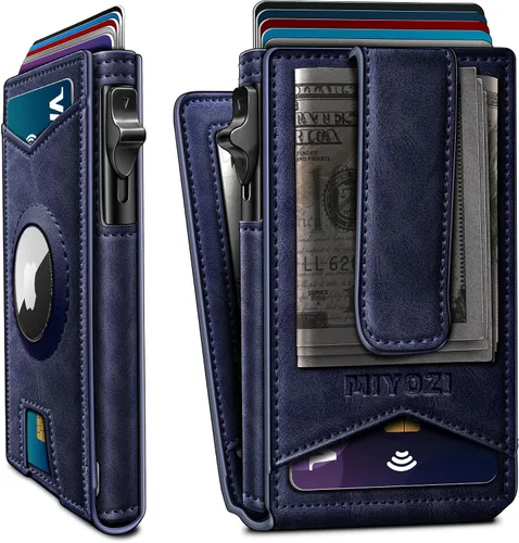 Miniatura 13 de miyozi Airtag - Cartera para hombre con clip para dinero, 9 tarjetas, con ventana de identificación, bloqueo RFID, funda de metal, cierre magnético