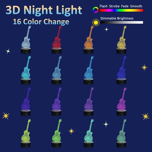 Miniatura 3 de Attivolife Lámpara de guitarra de regalo para guitarra eléctrica, luz nocturna 3D con control remoto + temporizador, lámpara de escritorio que