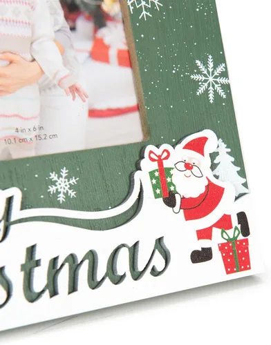 Miniatura 6 de kennethan Marco rojo de Navidad de 4 x 6 pulgadas con decoración de Papá Noel de Navidad, 1 paquete de marco de madera con vidrio para mostrar fotos