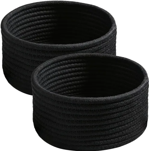 Paquete de 2 cestas pequeñas de almacenamiento tejidas, cubos de algodón redondos de 7.5 pulgadas para organizar joyas, accesorios de escritorio y