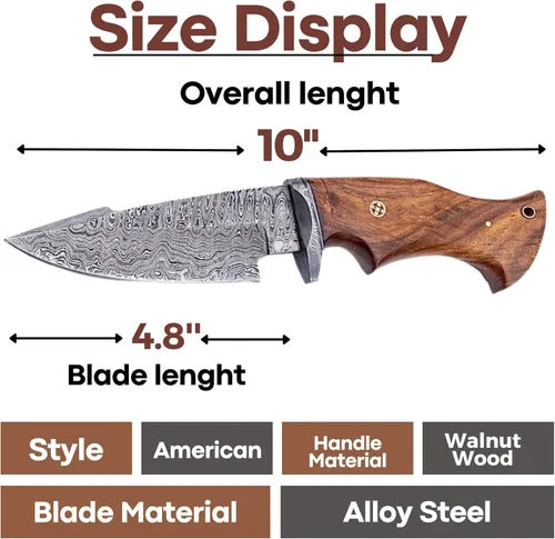 Miniatura 3 de Tbp Cuchillo de caza de damasco forjado para pesca, desollar al aire libre, campamento Edc hecho a mano, cuchillo Bowie de supervivencia de acero