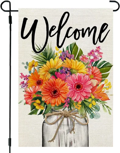Miniatura 8 de CROWNED BEAUTY Bandera de jardín de primavera, tarro de hortensias de 12 x 18 pulgadas, doble cara, pequeño, floral, decoración de vacaciones