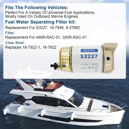 Miniatura 3 de S3227 Filtro de combustible Separador de agua de repuesto para motor fueraborda marino Mercury con púas de 3/8 pulgadas x 1/4 pulgadas NPT