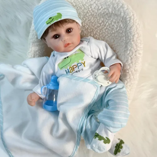Miniatura 2 de Muñecas Reborn Realistas Niño, 40 cm Muñecas de bebé de vinilo de silicona realistas Muñecas de bebé realistas Juguetes con aspecto real con cuerpo