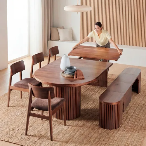 Miniatura 17 de Transformer Table - Mesa de comedor redonda extensible de madera maciza, mesa de comedor redonda extensible, muebles modernos que ahorran espacio
