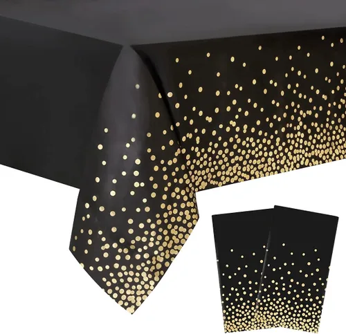 Miniatura 30 de 2 Empaques Mantel de Plástico Negro, 54 pulgadas x 108 pulgadas Cubierta de Mesa Rectangular Desechable para Fiestas, Adecuado para Cumpleaños