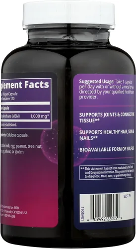 Miniatura 2 de MRM Nutrition MSM 1000mg - Para mujeres y hombres - Cápsulas de metilsulfonilmetano puro, suplemento MSM biodisponible para soporte