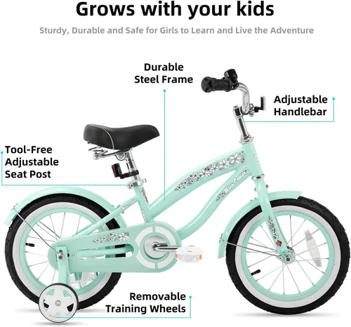 Miniatura 2 de JOYSTAR Bicicleta de crucero para niños de 12, 14 y 16 pulgadas, para niños de 2 a 7 años, bicicleta para niños con ruedas de entrenamiento, freno