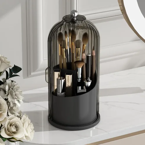 GAXmi Soporte para Brochas de Maquillaje con Tapa Organizador de Herramientas Cosméticas Giratorio 360° Resistente al Agua a Prueba de Polvo